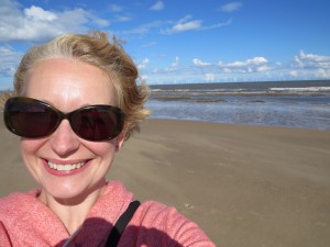 Barbara on the beach in Norfolk